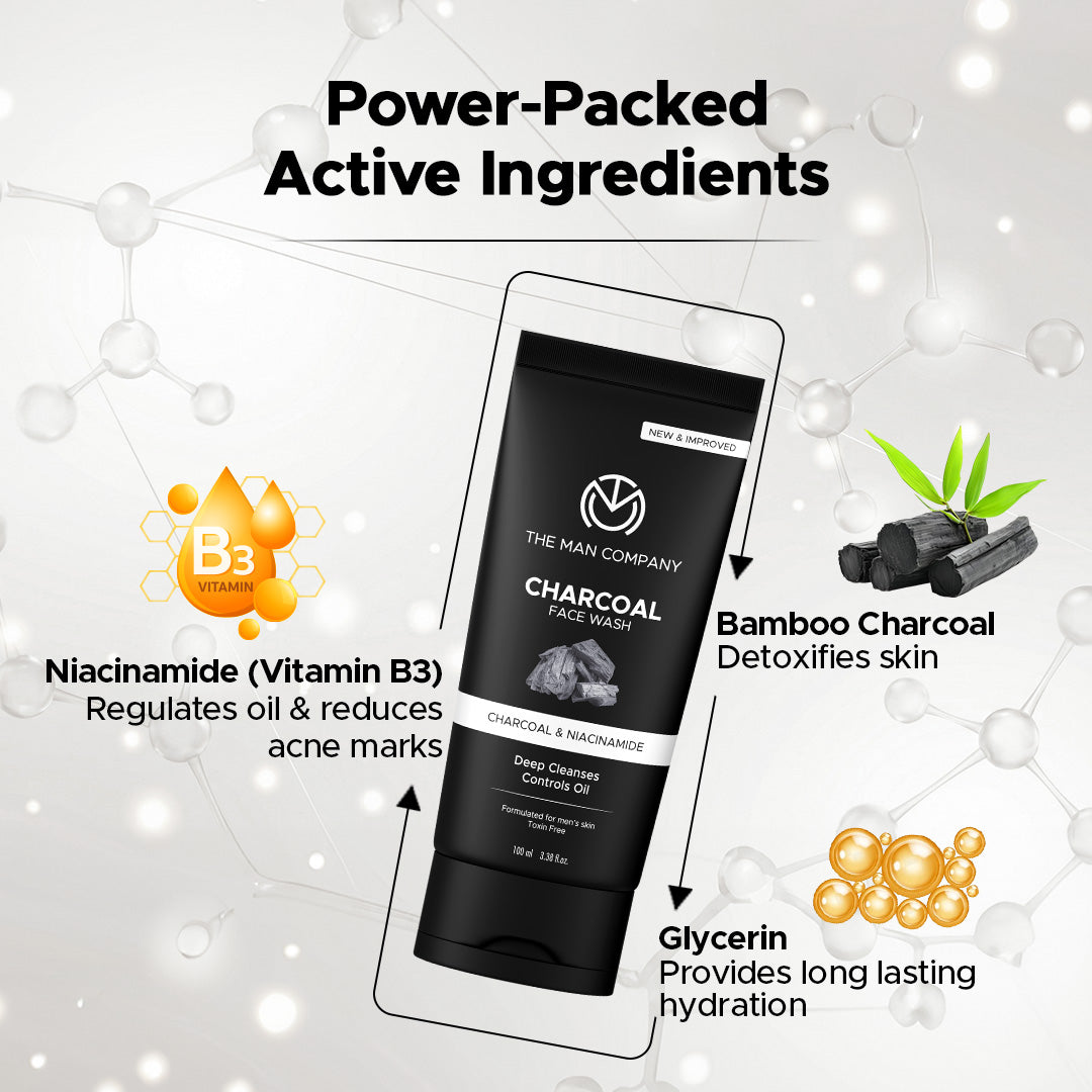 Charcoal Face Wash for Men – Charcoal & Niacinamide | Deep Cleansing & Oil Control