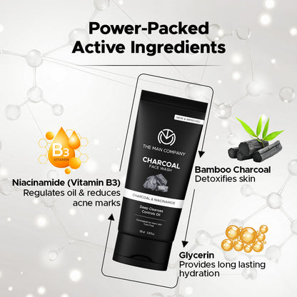 Charcoal Face Wash for Men – Charcoal & Niacinamide | Deep Cleansing & Oil Control